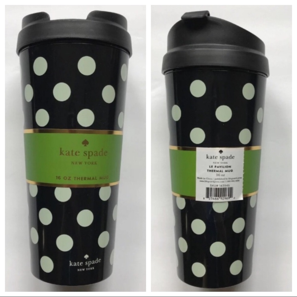 Kate Spade Le Pavilion Polka Dot Black Thermal Mug